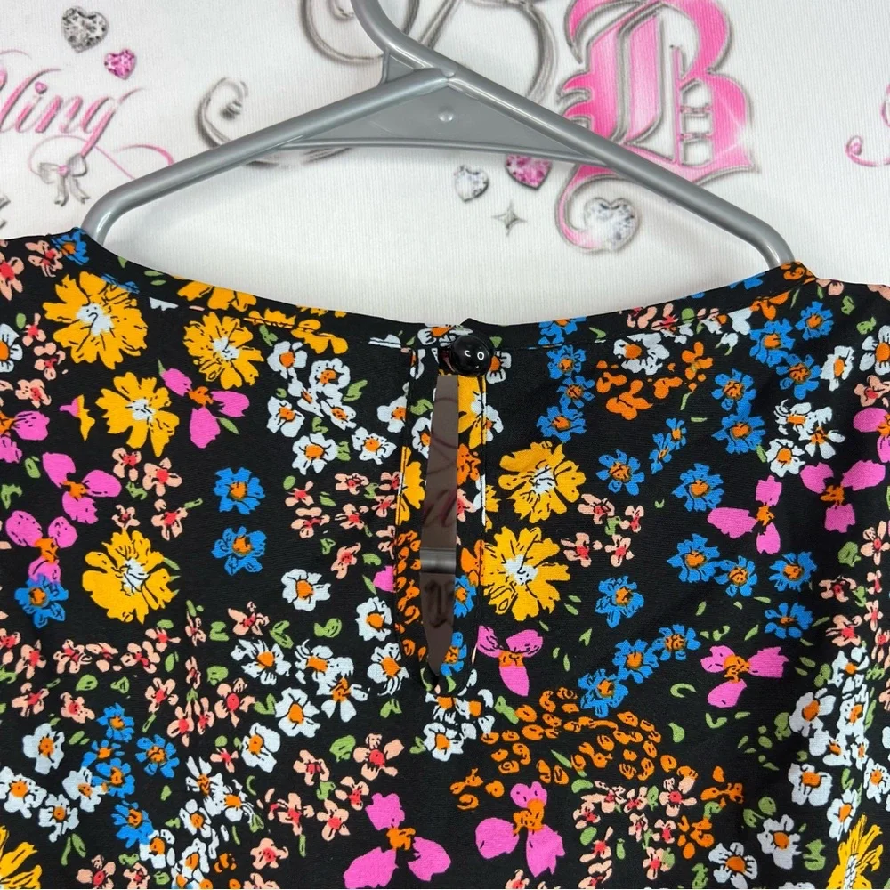 SHEIN curve dress flowers rainbow 🌈 ruffle hem Multicolor Floral Dress - Picture 7 of 10